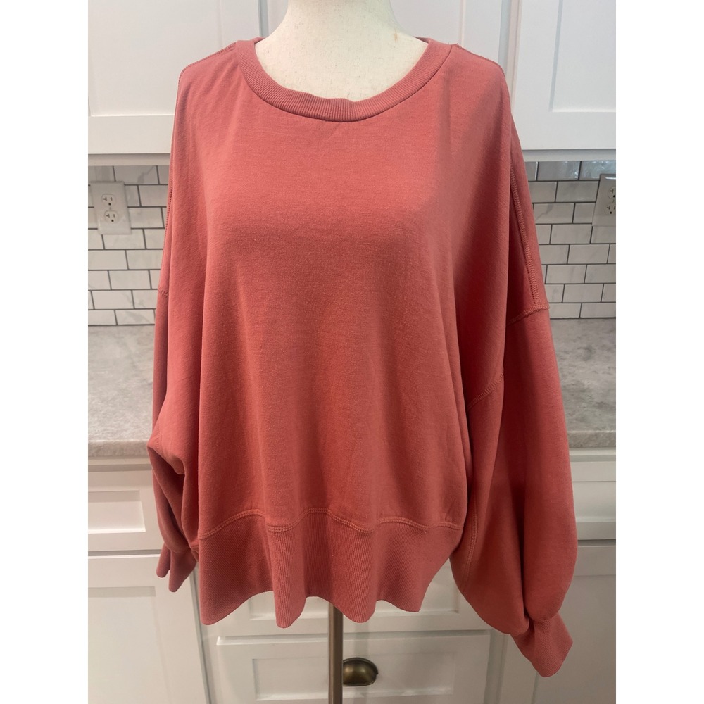 Zenana Sweatshirt Womens 1X Coral Pink OT-4565XBA Oversized Fleece Pullover
